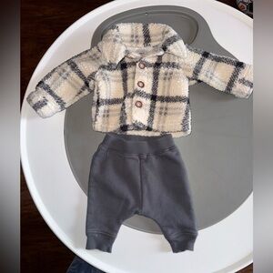 Carter's Cream and Gray Plaid Sherpa Jacket Set
